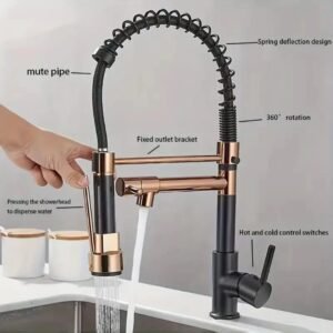 Contemporary Stainless Steel Kitchen Sink Faucet with Pull Down Sprayer — Rose Gold