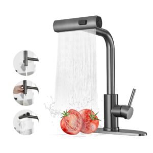 Gun Grey Stainless Steel Kitchen Faucet with Pull Down Sprayer Waterfall