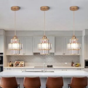 Gold Stainless Steel Hanging Lighting Crystal Lamp Shade Chandelier for Kitchen Island Living Room Bedroom